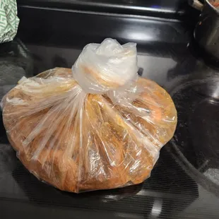 a bag of food on a stove top