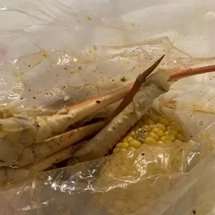 Crab legs and corn