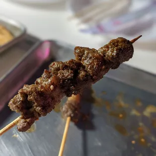 a skewer of meat on a stick