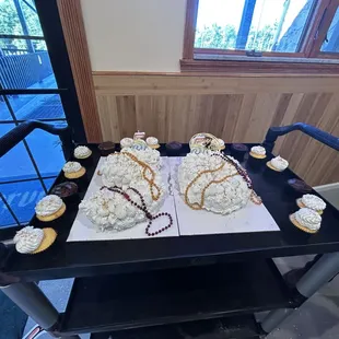 a table with cupcakes on it