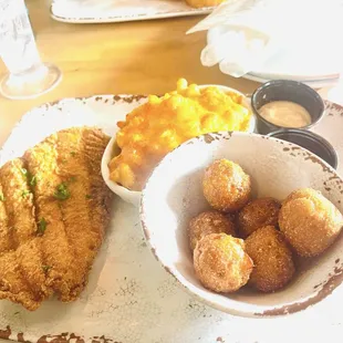 Fish Hushpuppies Mac and cheese