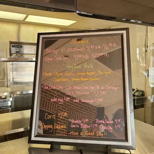 Menu signage.