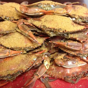 Blue Crabs Flown in Live year round and steamed with Real Crab House Spice!