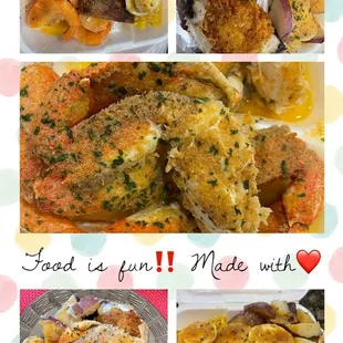 Dungeness crab  snow crab, shrimp, deviled crab cake, corn, eggs, potatoes, and sausage