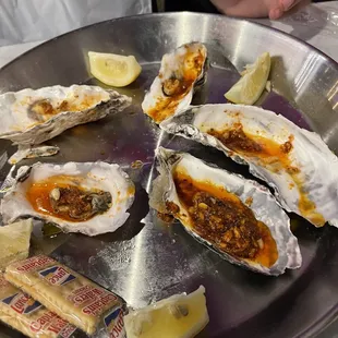 Steamed oysters with hot dujour sauce