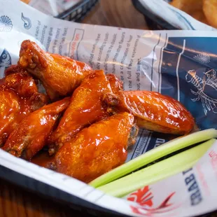 a basket of chicken wings