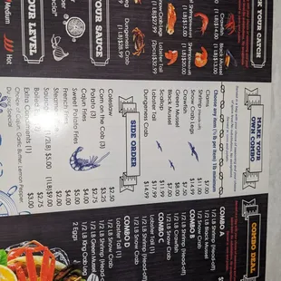 a menu for a seafood restaurant