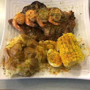 Pork chop and shrimp dinner