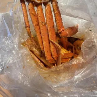 Tiniest crab legs ever. This was supposed to be a pound but it was just barely over a cluster. I got 1 cluster and 2 additional tiny legs.