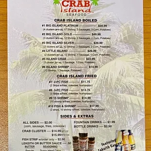 a menu for crab island