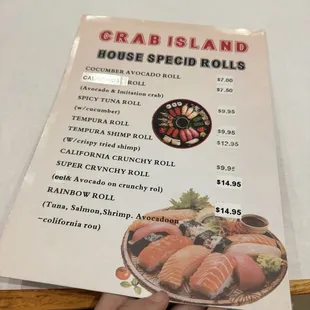 sushi and sashimi, menu