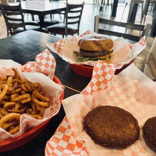 Curly Fries Crab Cakes Monday Burger