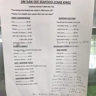 a menu for a seafood restaurant