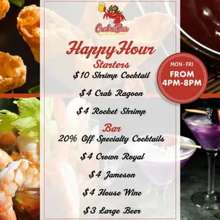 the menu for the happy hour