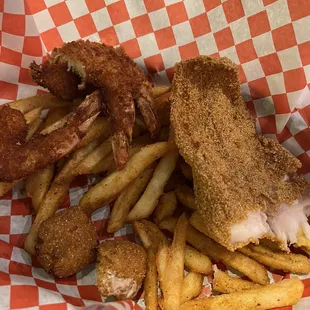 Fried basket catfish and shrimp