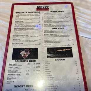 Drink menu