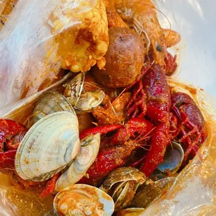 CNS Combo- market price. 3lbs total- shrimp clams and fresh crawfish with the combo sauce