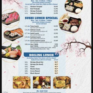 menu, sushi and sashimi