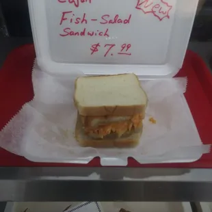 Cajun fish salad sandwish for $7.99