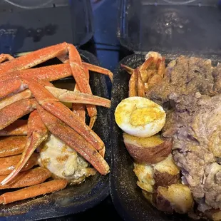 Bre Special - crab legs, shrimp, neck bones, corn, eggs, potatoes (light seasoning, no old bay)