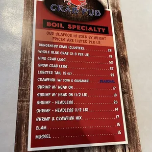 Menu as of May 2021