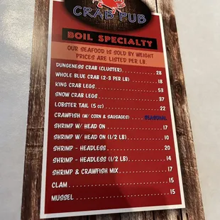 Menu as of May 2021