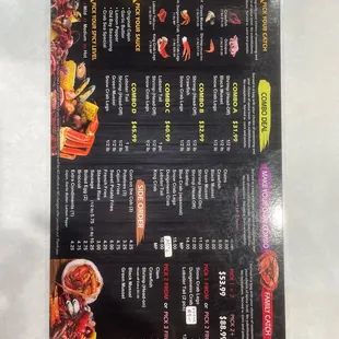 Seafood menu