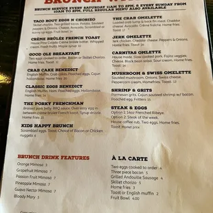 Most up to date brunch menu