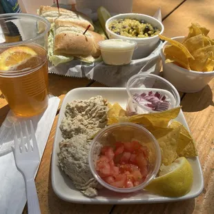Fish, friend, haddock, sandwich, rice and beans, subbed out tortilla chips instead of crackers, and beer!