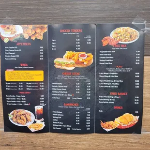 the menu of a restaurant