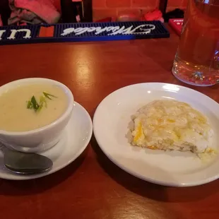 Yummy corn &amp; chicken chowder with a cheddar biscuit