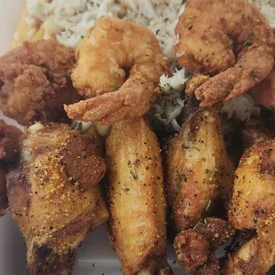 Shrimp and Lemon Pepper wing combo with crabby fries. 10/2023.