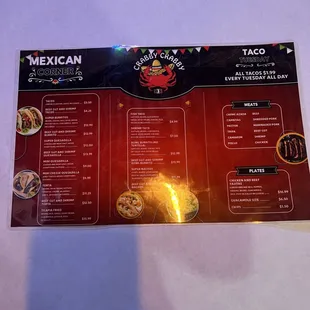 Mexican food menu