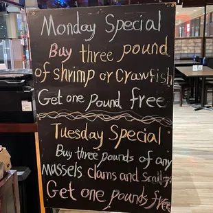 Monday and Tuesday all day special