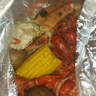 Shrimp crawfish and two types of crab. Potstoe and corn combo. $25