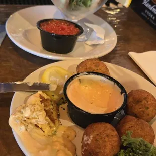 Happy hour crab balls and crab cocktail