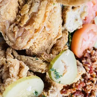 6 piece chicken wings with salad and jambalaya