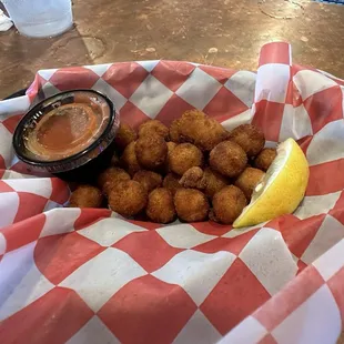 Tempura scallops? Little small.