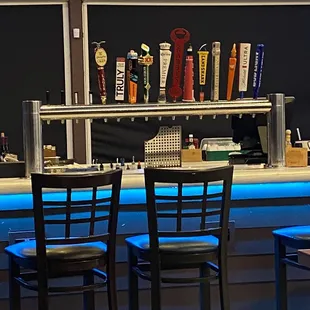 a bar with a row of bar stools