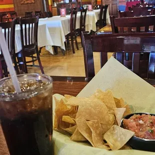 Chips n&apos; salsa.  Ordered grilled fish and salad.