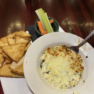 Crab spinach artichoke dip with homemade pita chips
