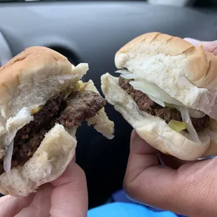 Double cheeseburger (left) and cheeseburger
