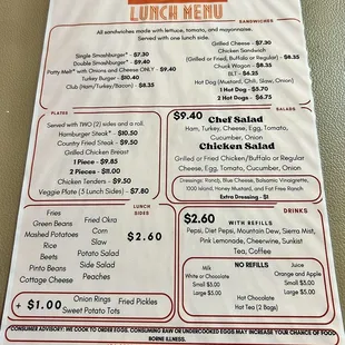 Lunch menu