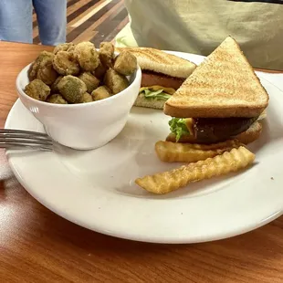 Fried bologna sandwich and fried okra