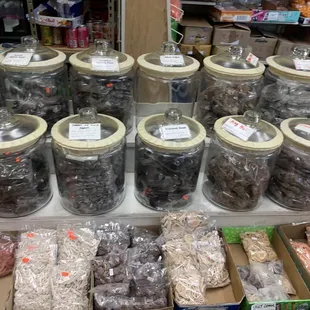 a display of various varieties of nuts