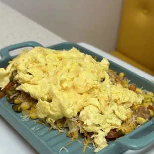 an omelet dish on a tray