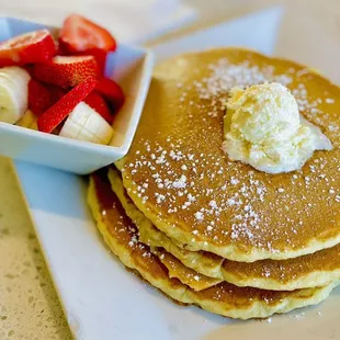Buttermilk Pancakes (Stack of 3) With a side of Strawberries and Bananas