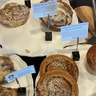 Cinnamon roll, almond pinwheel, caramelized onion pinwheel