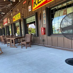 Outside area with this huge fan. Wonderful
