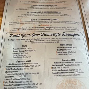 Breakfast menu